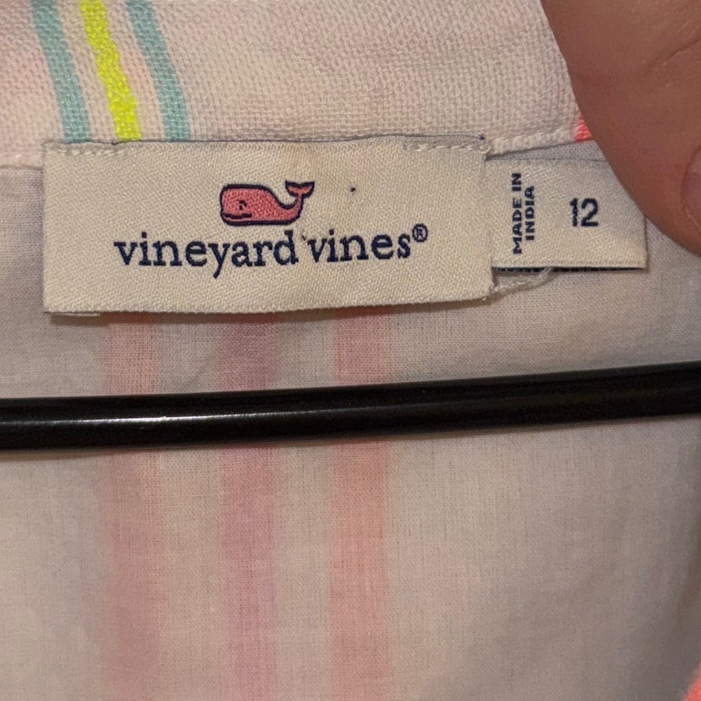 Vineyard Vines Neon Striped Sleeveless Ruffle Mini Dress Size 12 - Picture 4 of 11